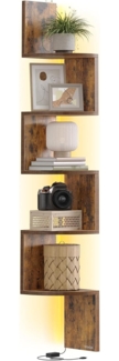 VASAGLE Eckregal mit LED-Beleuchtung, Wandregal 5 Ebenen, Schweberegal für Bücher, Bücherregal, Pflanzenregal für Schlafzimmer, Wohnzimmer, Badezimmer, Homeoffice, vintagebraun LBC630K01