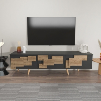 Hanah Home Stylish TV Stand, Anthracite & Walnut, 160 x 45 x 35 cm | 100% Melamine Coated Particle Board, 18 mm Thick | Modern Design for Living Room