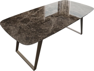 Esstisch Edge Boot 200x100 Keramik Laminam® Emperador Extra Lucidato Dunkelbraun Metall Effektfinish Titan Schräg