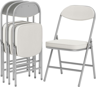 HOMCOM Klappstuhl mit Gepolsteter, Rückenlehne, Stahlrahmen, Polster (4er Set Campingstuhl, 4 St), bis 120 kg belastbar für Gäste, Büro, Camping, Cremeweiß