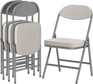 HOMCOM Klappstuhl mit Gepolsteter, Rückenlehne, Stahlrahmen, Polster (4er Set Campingstuhl, 4 St), bis 120 kg belastbar für Gäste, Büro, Camping, Cremeweiß