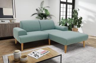 DOMO Collection Salinas Ecksofa mit Federkern, kleines Federkernsofa mit Holzfüßen und schwebender Optik, Sofa, Couch, Eckcouch, Eisblau, 217 x 176 cm