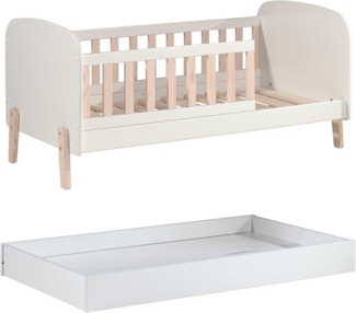 Kinderbett >KIDDY< in Weiß aus Massiv Kiefer und MDF - 147,4x68,3x77cm (BxHxT)