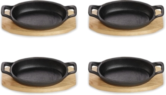 ECHTWERK Servierpfanne 4x Servierschale "SMALL", Gusseisen (Set, 4-tlg), inkl. dekorativem Servierbrett, bereits eingebrannt