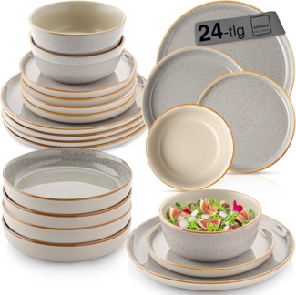 SÄNGER Steingut Geschirrset Rio Perlgrau, Tafelservice 24 teilig für 6 Personen