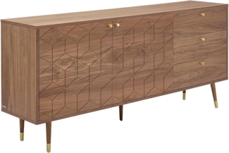 Vente-unique - Sideboard mit 2 Türen & 3 Schubladen - Nussbaumfurnier - Holzfarben dunkel & Goldfarben - PARIOMA