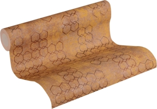 Vliestapete, Orange Tapete Leicht Glänzend Modern - Mustertapete Metalic Braun Bronze Hexagon Grafisch für Schlafzimmer Wohnzimmer Küche