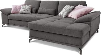 Cavadore Ecksofa Castiel mit Federkern / Großes Sofa in L-Form mit Sitztiefenverstellung und XL-Longchair / 312 x 89 x 173 / Webstoff, Grau