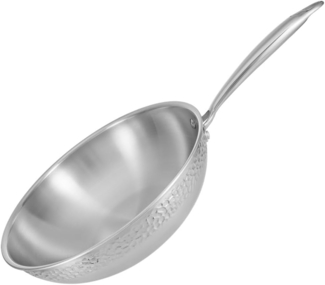 RESTO Kitchenware Wok Crater tiefe Pfanne aus Tri-Ply (Edelstahl + Aluminium + Edelstahl), Edelstahl 18/10 (1-tlg), Energieeinsparung 25% durch die dreilagige Basis, ofenfest