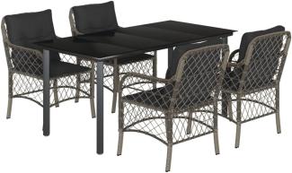 5-tlg. Garten-Essgruppe mit Kissen Grau Poly Rattan