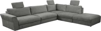 CAVADORE XXL-Ecksofa Cannes / Riesige, moderne Lounge-Couchgarnitur mit Sitztiefenverstellung und Kopfstützen / 359 x 80 x 294 / Flachgewebe, Grau