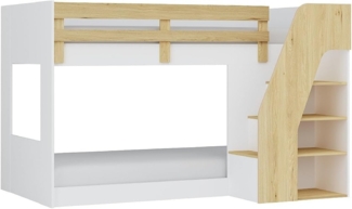 Vente-unique - Etagenbett mit Stauraum - 90 x 190 cm - Weiß & Holzfarben - NAROJAS