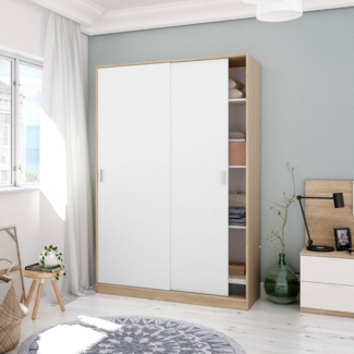 Dmora - Kleiderschrank 2 Türen Waterbury, Schlafzimmerschrank, Schrank mit 4 Regalen und Kleiderstange, 120x50h200 cm, Eiche und Weiß