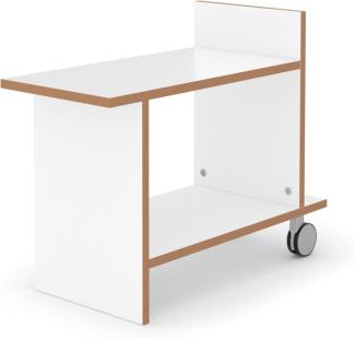 Tojo Freund | Beistelltisch mit Rollen | Designer Beistelltisch aus Holz | Weiß | Modernes Design | Kleiner Tisch für Wohnzimmer/Küche/Sofa/Couch oder Büro | 80x32 cm (L x T) | 58 cm Hoch