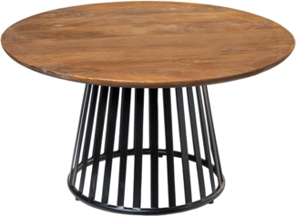 DRW Runder Couchtisch aus Holz und Metallfuß in Natur und Schwarz, 80 x 80 x 45 cm