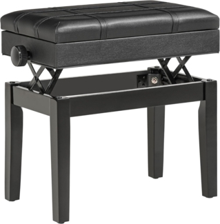 HOMCOM Klavierbank höhenverstellbarer Klavierhocker mit versteckten Stauraum (Pianobank mit Lederkissen, 1-St, Schwarz), 63 x 35 x 46-56 cm