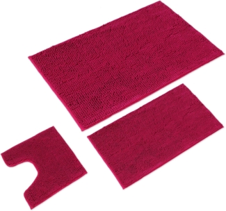 WohnDirect Badematten Set 3 teilig Pink • WC Vorleger (45x45 cm), Badematte (50x80 cm,70x120 cm) • rutschfest waschbar Badezimmerteppich MIT WC-Ausschnitt