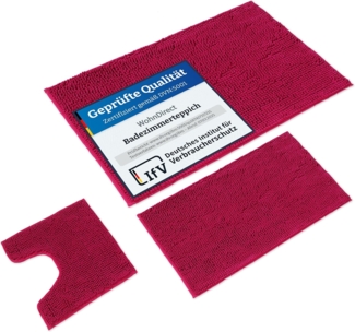WohnDirect Badematten Set 3 teilig Pink • WC Vorleger (45x45 cm), Badematte (50x80 cm,70x120 cm) • rutschfest waschbar Badezimmerteppich MIT WC-Ausschnitt