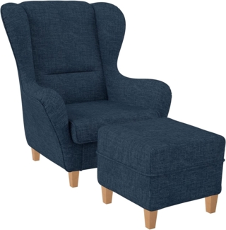 Supellex Ohrensessel Sofia Relaxsessel mit Hocker Design Webstoff Vienna Blau