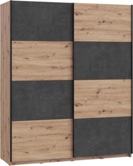 FORTE Raven Schrank 170, Kleiderschrank, Schwebetürenschrank Industrial Schlafzimmer Jugendzimmer, 2-türig, Holzdekor: Artisan Eiche/Betonoptik Dunkelgrau, 170 cm breit x 210 cm hoch x 61 cm tief