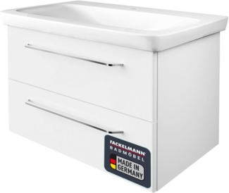 FACKELMANN MILANO Waschtisch mit Unterschrank, 88 cm breit, Weiß, Waschbecken Keramik