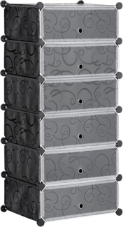 HOMCOM Schuhregal Modulares Regalsystem für 6 Paar Schuhe, Schuhregal 1-tlg, Kunststoff Stahl Schwarz+Weiß 49 x 36,5 x 108 cm
