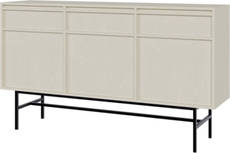 Selsey Evo - Sideboard 3-türig mit 3 Schubladen, Beige mit Metallgestell, 154 cm