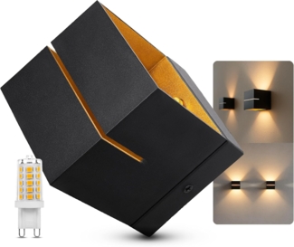 SSC-LUXon LED Wandleuchte Wandleuchte KOURA schwarz gold Up Down inkl. G9 LED warmweiß, Warmweiß