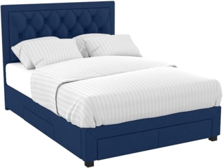 Vente-unique - Polsterbett mit Schubladen - 160 x 200 cm - Samt - Blau - LEOPOLD