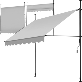 tectake® Klemmmarkise mit Handkurbel, Balkon Markise ohne Bohren, Markise höhenverstellbar, UV-beständig, wasserabweisend, Terrassenüberdachung, Sonnenschutz Terrasse & Balkon, Breite 200 cm -hellgrau
