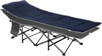 Outsunny Feldbett klappbares Klappbett (Campingbett mit Kopfkissen, Seitentasche, 1-St, Gästebett bis 150 kg belastbar) für Reisen, Outdoor, Oxford, Dunkelblau+Grau
