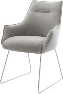 Esszimmerstuhl Alja-Flex mit Armlehnen Strukturstoff Soft Grau Kufengestell Edelstahl Taschenfederkern