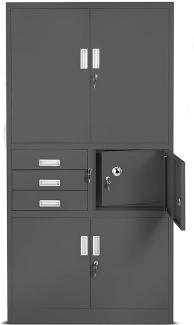 Büroschrank C018S II Aktenschrank Tresor Schubladen Geheimfach Stahlblech 185 cm x 90 cm x 40 cm (H x B x T) (anthrazit/anthrazit)