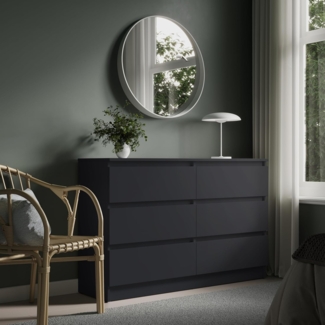 Home Collective Kommode mit 6 Schublade 80, 100, 120, 140 cm breit Holz Schrank (Highboard Anrichte Schlafzimmer Wohnzimmer Flur Büro Organizer), Kommode 120 cm breit Kommode Sideboard, Anthrazit