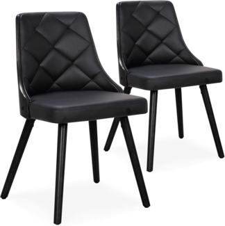 Menzzo Lalix Set mit 2 skandinavischen Stühlen Dunkles Holz & Kunstleder Schwarz