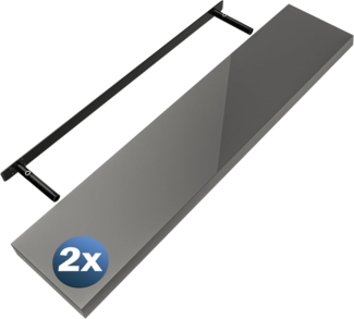 Casaria Wandregal mit Halterung, 2 Stück, MDF, Grau / Hochglanz, 110 x 23 x 3,8 cm