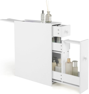 COSTWAY Nischenregal mit Schubladen, schmaler Nischenschrank aus Holz, Badschrank, Badregal, Seitenschrank, Küchenschrank, Mehrzweckschrank für Bad, Küche, Wohnzimmer, 16 x 48 x 58 cm (Weiß)