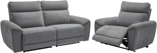 Vente-unique - Relaxsofa 3-Sitzer & Relaxsessel elektrisch - Stoff - Grau - DJARALO