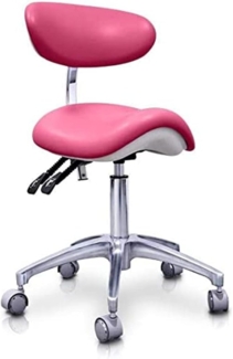 QUIRUMED Elite hydraulischer Pony-Hocker, rosa Farbe, multidisziplinär, Edelstahl, Kunstleder, ergonomische Rückenlehne, Polyurethan-Polsterung, höhenverstellbar