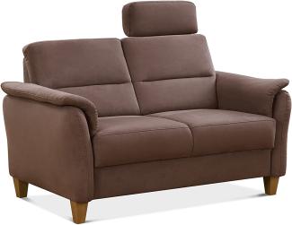 CAVADORE 2er-Sofa Palera mit Federkern / Kompakte Zweisitzer-Couch im Landhaus-Stil / inkl. 1 Kopfstütze / 149 x 89 x 89 / Mikrofaser, Hellbraun