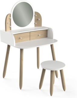 habeig Schminktisch Kinderschminktisch Kindertisch mit Hocker Spiegel Holz, 94 x 58 x 49 cm