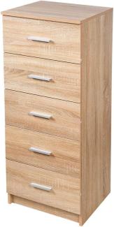 BAKAJI GTSC06 Oak Kommode Schrank 5 Schubladen aus MDF Holz Metallknöpfe modernes Design Möbel Haus Schlafzimmer Größe 35 x 41 x 108 cm (Eiche), Unica