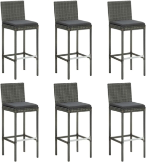 vidaXL Barhocker mit Kissen 6 Stk. Grau Poly Rattan 362579