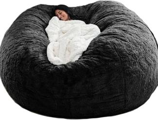 GXSDYYDS Sitzsack, Bean Bag, XXL-Sitzsäcke Flauschig kuschelig Sitzsack Stuhlbezug für Erwachsene（ohne Füllung） Waschbar 180*90cm Schwarz