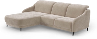 CAVADORE Ecksofa Blue/Moderne Eckcouch mit Longchair, inklusiv Kopfteilverstellung und mattschwarzen Metallfüßen / 271 x 93 x 191 / Flachgewebe, Beige