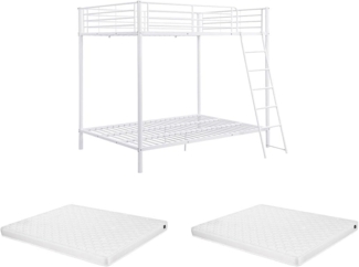 Vente-unique - Etagenbett + Matratze - 2 x 140 x 190 cm - Metall - Weiß - GEMINI II