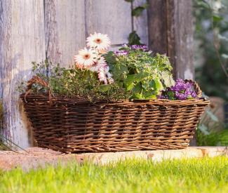 Pflanzkasten aus Weide, eckig, 53 cm lang, natur, Balkonkasten, Blumenkasten für Draußen, Pflanzgefäß