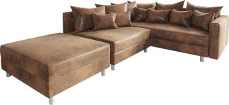 DELIFE Eckcouch Clovis Braun Antik Optik Hocker Armlehne Ottomane Rechts Ecksofa Modul