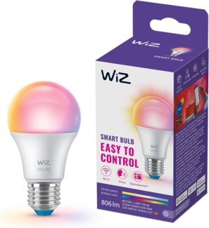 WiZ Smart LED A60 Glühbirne, Full Color and Tunable White, E27-Sockel, 60 W Äquivalent, 2200–6500 K, 806 Lumen, dimmbar, kompatibel mit Alexa, Google Assistant und Apple Home, 1er-Pack