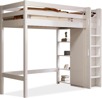 Odikalo Kinderbett Hochbett Einzelbett mit Kleiderschrank 6 Regalen 208*110*186 cm Weiß